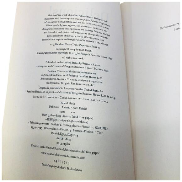 Delicious! a Novel by Ruth Reichl Random House 2015 Softcover Book - Picture 6 of 8